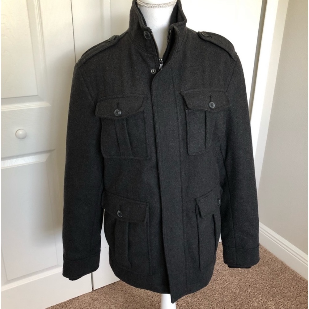 🆕 Merona Charcoal Black Wool Blend Full Zip & Button Up Winter Coat Jacket, Sz S
